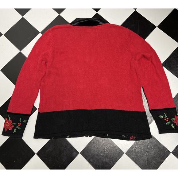 Vintage Tiara International Christmas Sweater Pointseta Cardigan XL Granny Glam - Picture 10 of 12